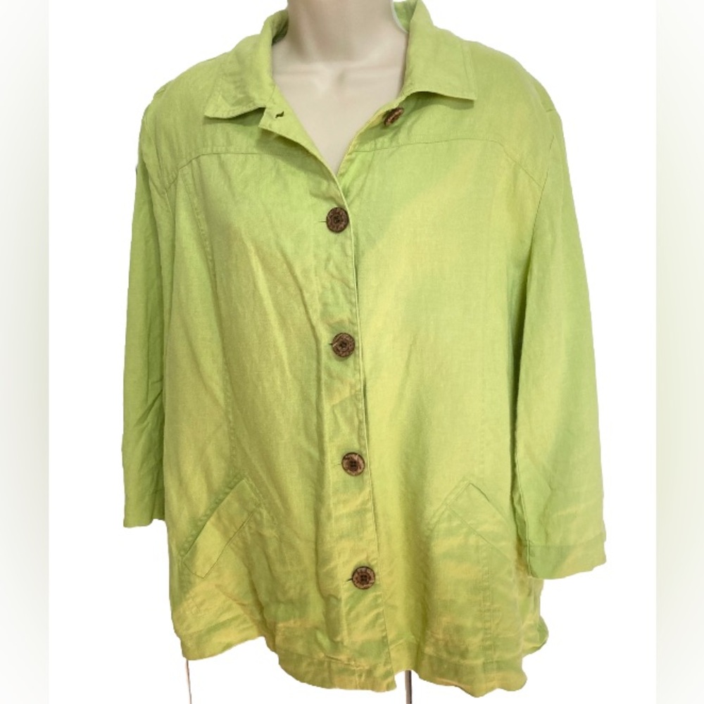 CHICOS Blazer Jacket Linen Highlighter Neon Green Lightweight Womens Extra Large